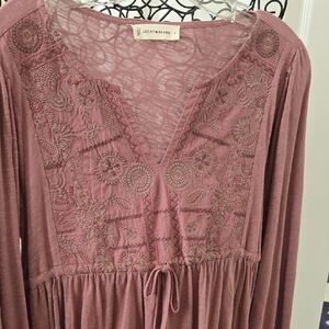 Lucky Brand Dusty Rose Embroidered Top In Sz Sm
